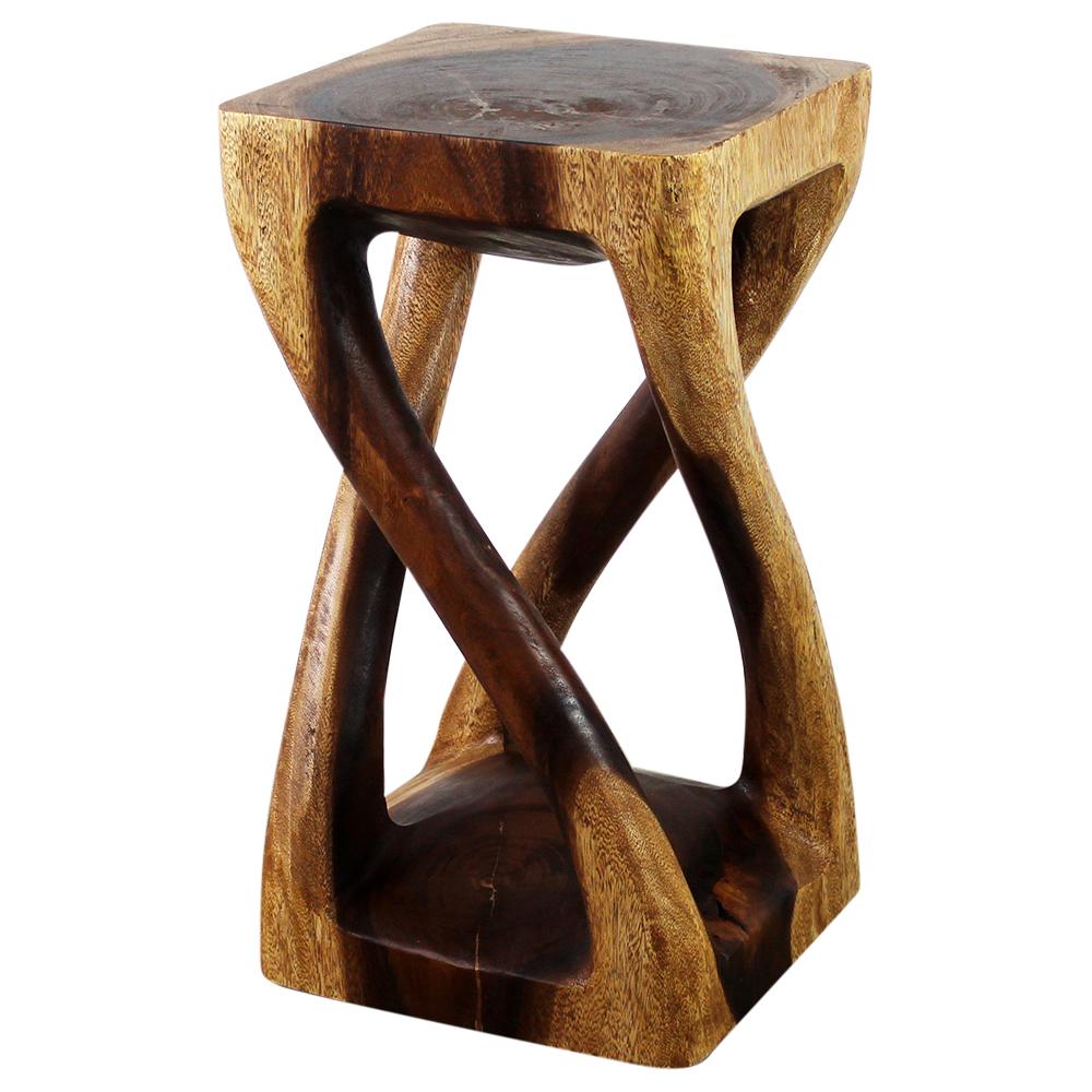 Wood Vine Twist Stool Accent Table 12 in x 22 in H Walnut Oil