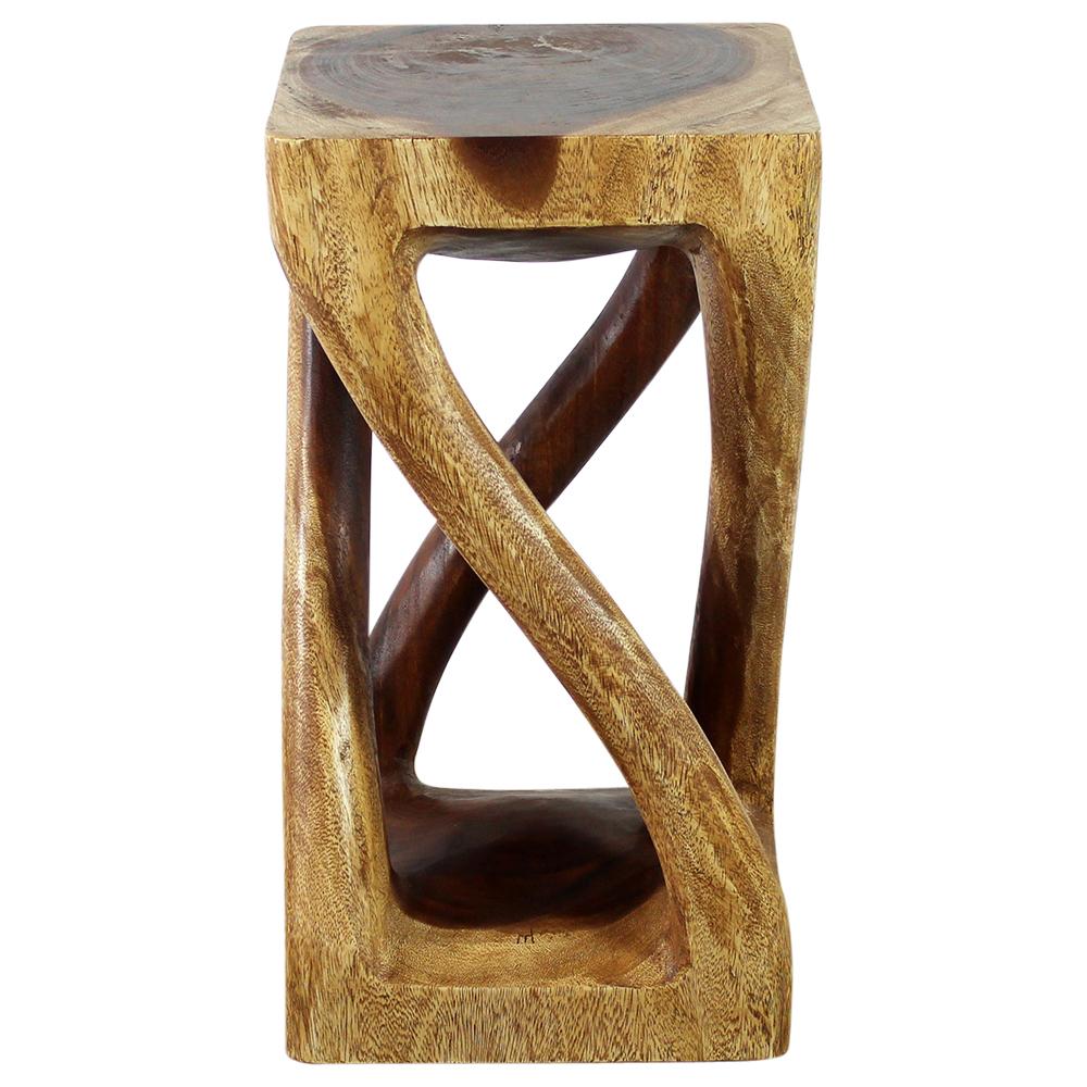 Wood Vine Twist Stool Accent Table 12 in x 22 in H Walnut Oil
