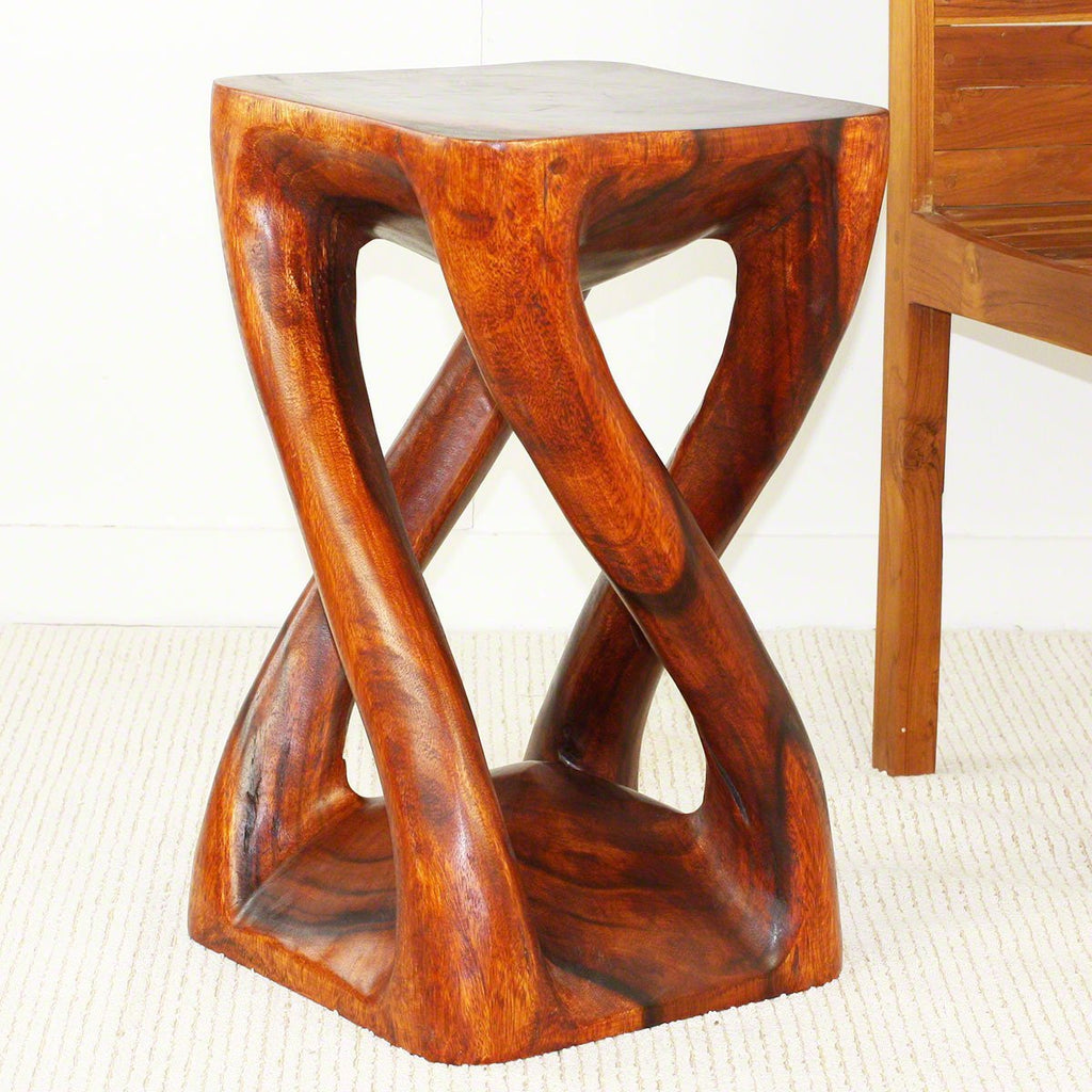 Wood Vine Twist Stool Accent Table 14 in x 23 in H Cherry Oil