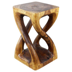 Wood Vine Twist Stool Accent Table 14 in x 23 in H Walnut Oil