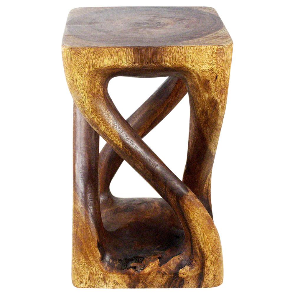 Wood Vine Twist Stool Accent Table 14 in x 23 in H Walnut Oil