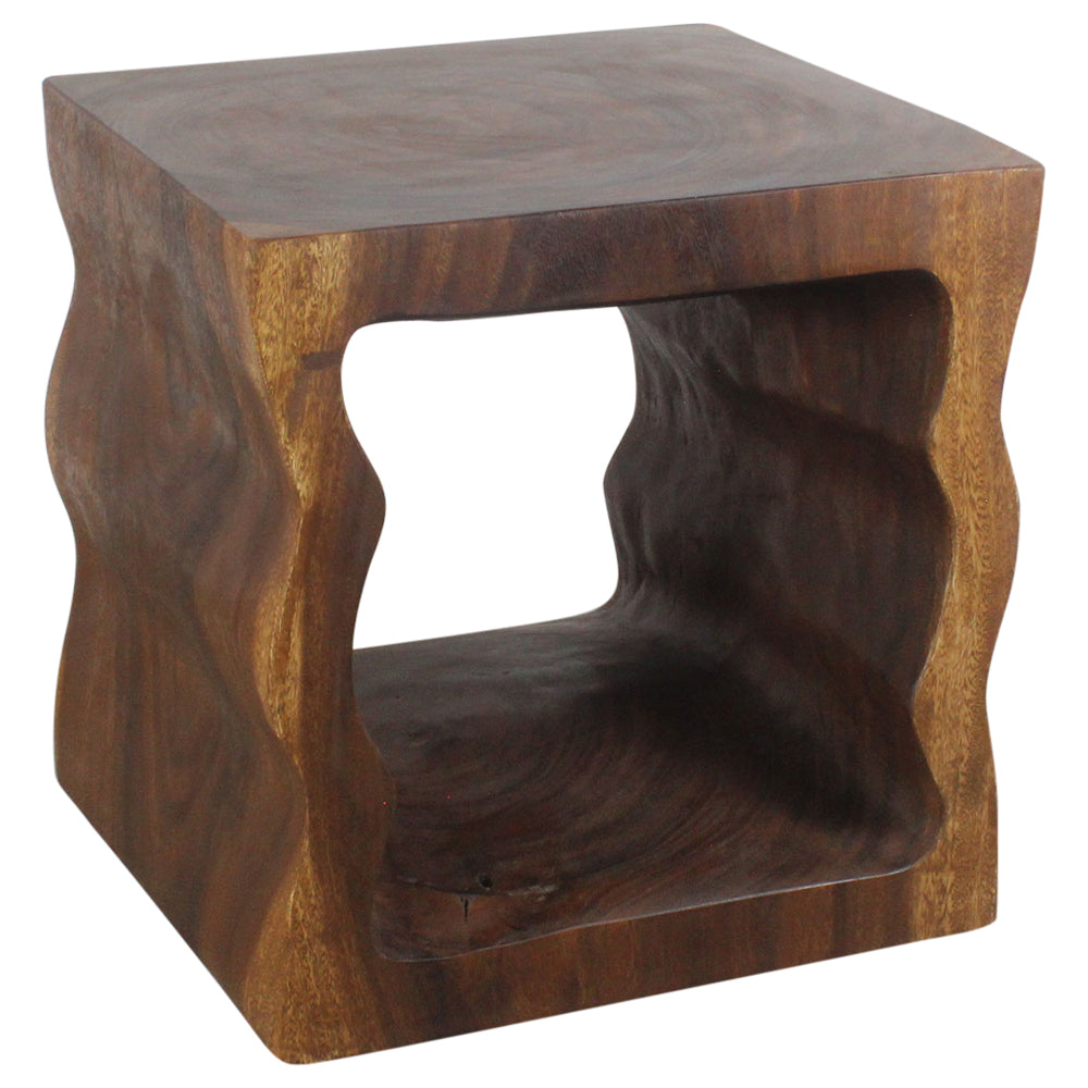 Wood Wavey Pierced Cube Sofa Table 18 inch Walnut Oil