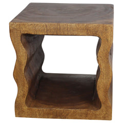 Wood Wavey Pierced Cube Sofa Table 18 inch Walnut Oil